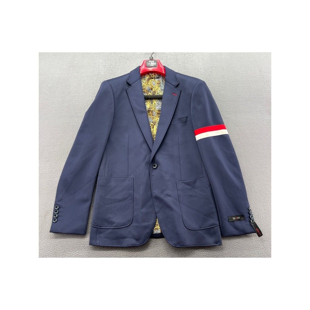 Tazzio Bespoke Europa Blazer Men's 40R Navy Blue Skinny Fit Animal Print Lining
